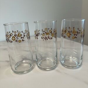 Vintage Termocrisa MCM Brown & Gold Wheat Design Drinking Glass Tumbler Set of 3